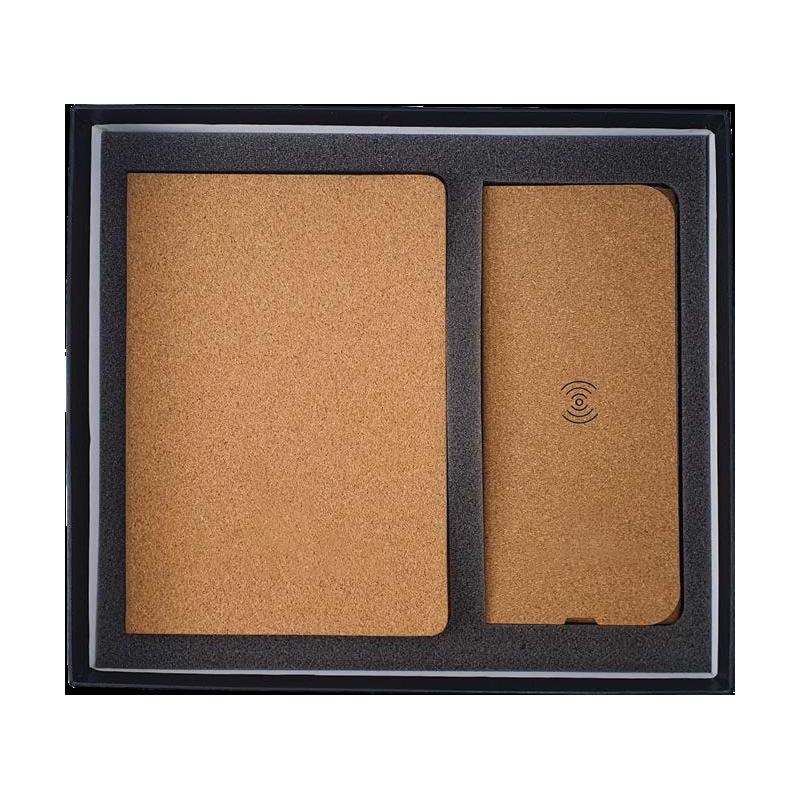 WGS-25 - Natural Cardboard Gift Box - Cork Cover Notebook & Foldable Mouse pad with Wireless Charger